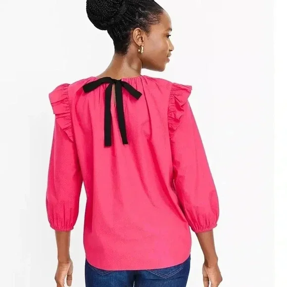 Pink Ruffled Puff Sleeve Blouse - Picture 2 of 4